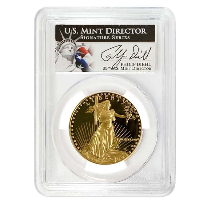 1987 W 1 oz $50 Proof Gold American Eagle PCGS PF 70 DCAM (Philip Diehl Sign)