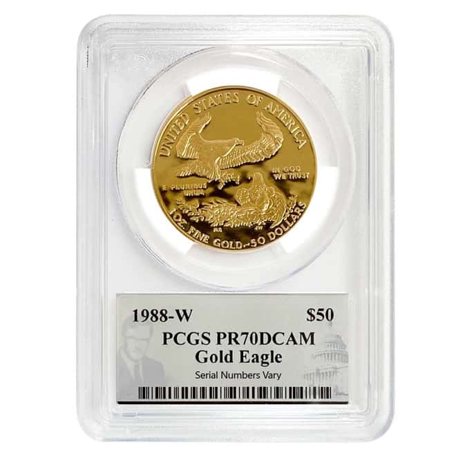 1988 W 1 oz $50 Proof Gold American Eagle PCGS PF 70 DCAM (Philip Diehl Sign)