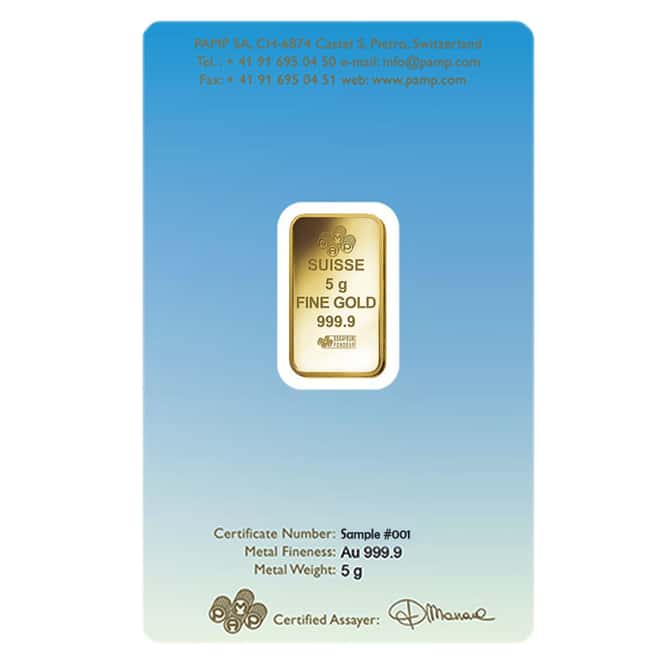 Box of 25 - 5 gram PAMP Suisse Gold Bar - Ka ´Bah, Mecca (in Assay) .9999 Fine