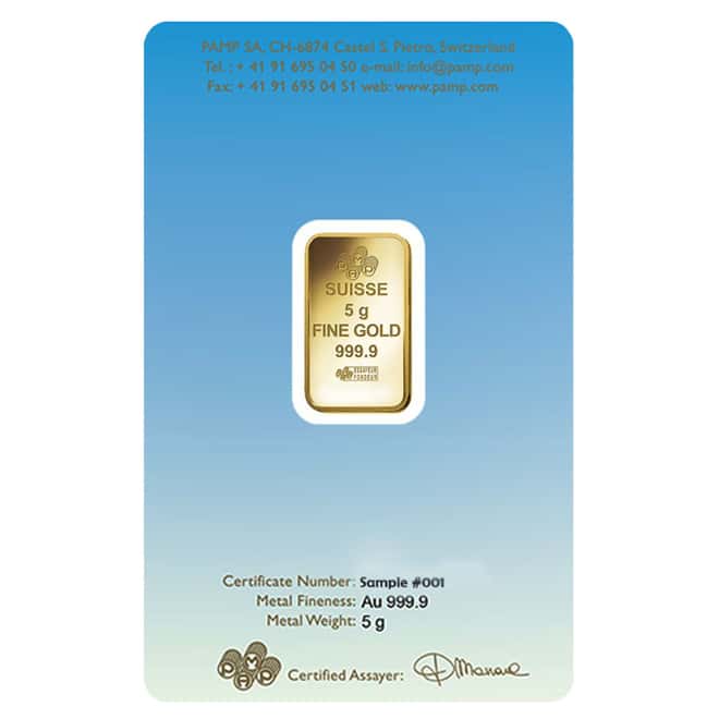 5 gram PAMP Suisse Gold Bar - Buddha (in Assay) .9999 Fine