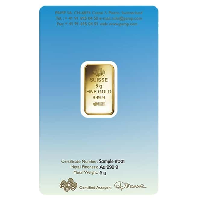 Box of 25 - 5 gram PAMP Suisse Gold Bar - Romanesque Cross (in Assay) .9999 Fine