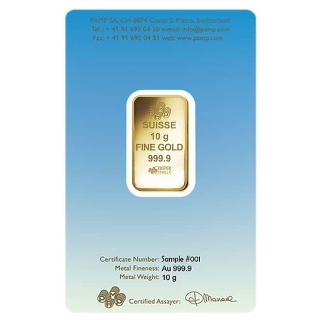10 gram PAMP Suisse Gold Bar - Ka ´Bah, Mecca (in Assay) .9999 Fine