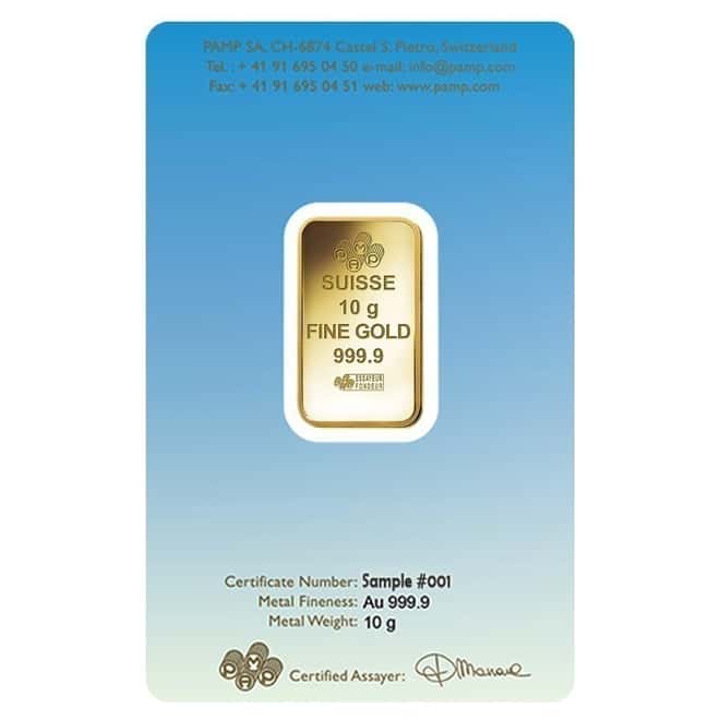 10 gram PAMP Suisse Gold Bar - Lakshmi (in Assay) .9999 Fine