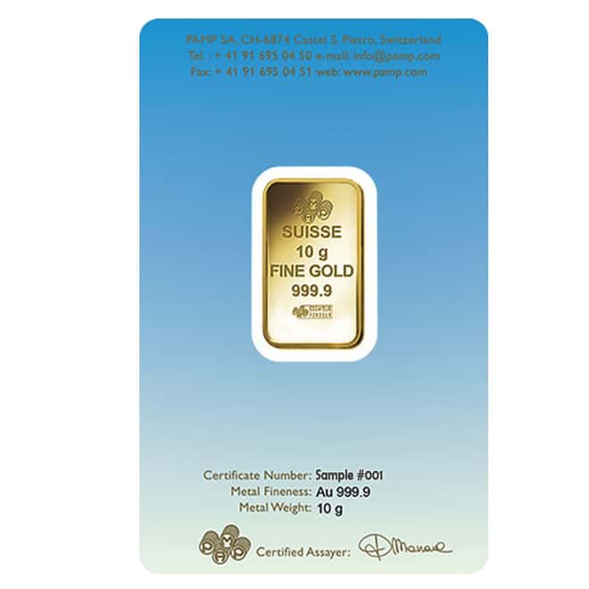 Box of 25 - 10 gram PAMP Suisse Gold Bar - Am Yisrael Chai (in Assay) .9999 Fine