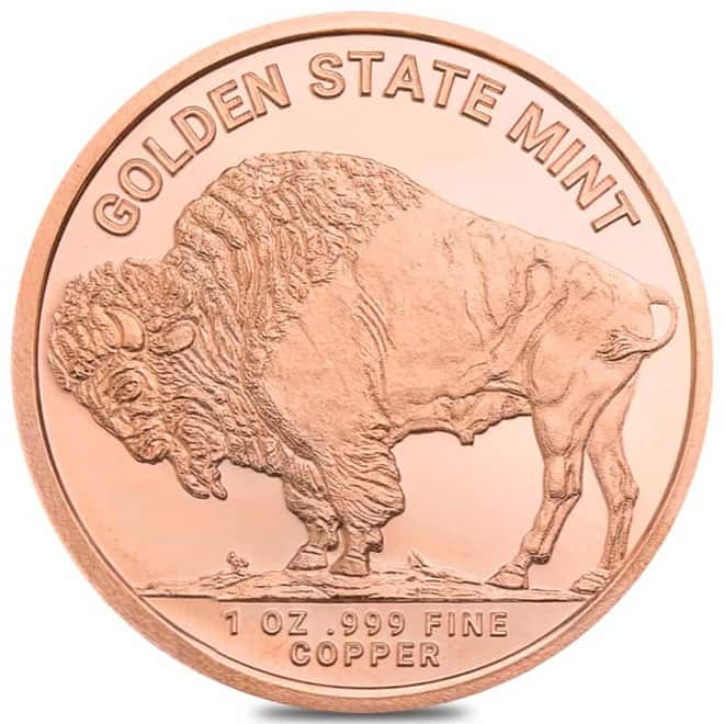 Tube of 20 - 1 oz Copper Golden State Mint Buffalo Round .999 Fine