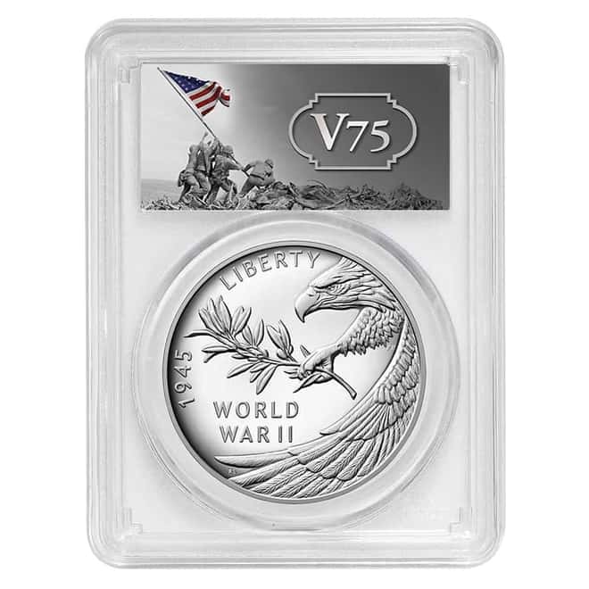 1 oz End of WWII 75th Anniversary Proof Silver Medal PCGS PF 70 (Iwo Jima Label)