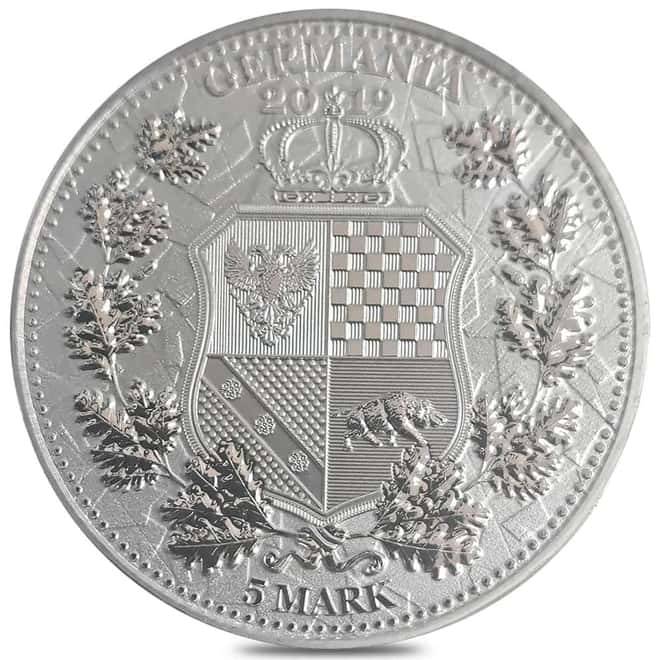 2019 1 oz Columbia & Germania The Allegories 5 Marks Ruthenium Silver Coin
