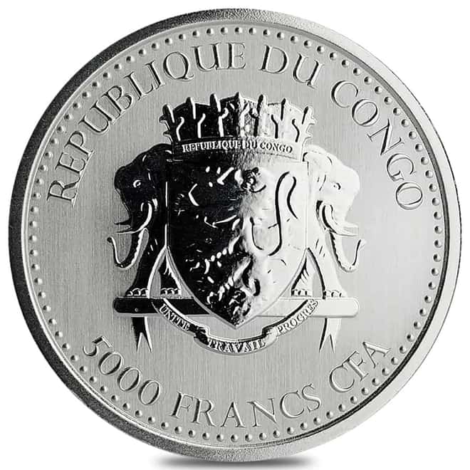 2019 Congo 1 oz Prooflike Silverback Gorilla Silver Coin