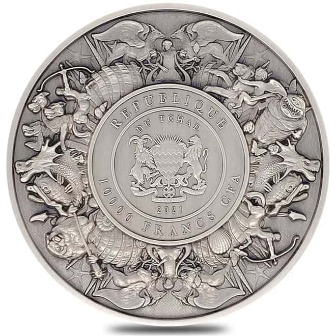 2021 Chad 2 oz Silver Mermaid & Unicorn - Mythical Creatures Series Antiqued High Relief Coin (w/Box)