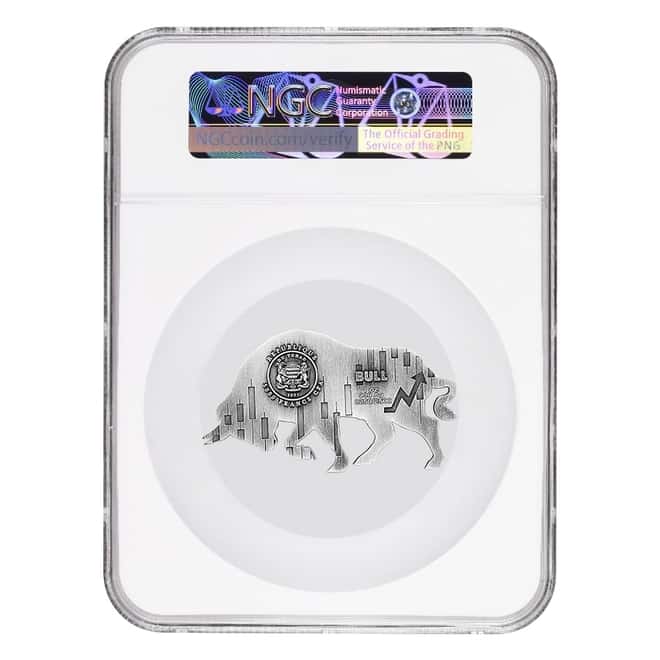 2021 Chad 1 oz Silver Bull Shaped Coin NGC MS 69 ER Antiqued High Relief