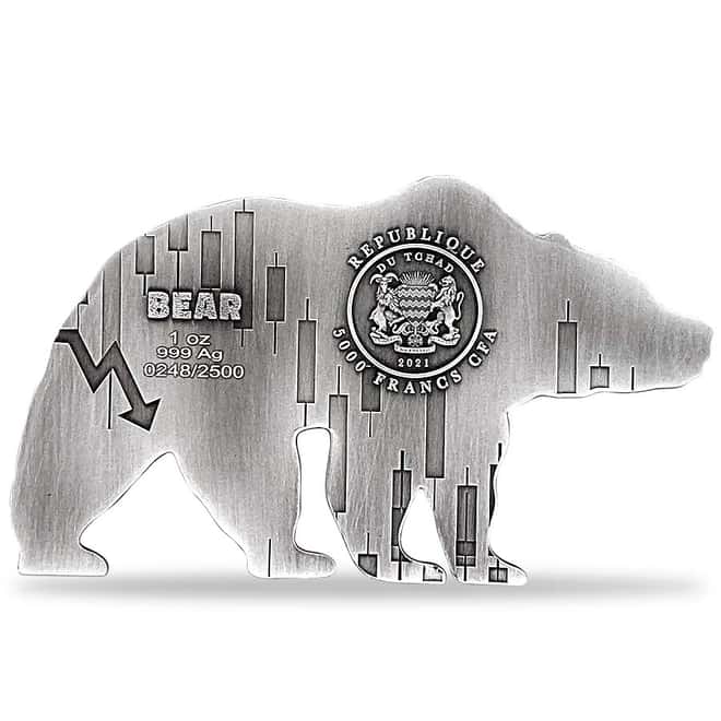2021 Chad 1 oz Silver Bear Shaped Coin NGC MS 69 ER Antiqued High Relief