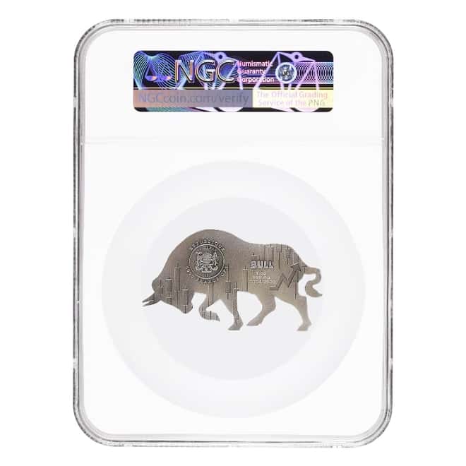 2021 Chad 1 oz Silver Bull Shaped Coin Serial #4 NGC MS 70 FDOI Antiqued High Relief