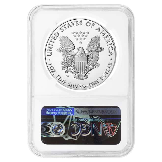 2020-W V75 Privy 1 oz Proof Silver American Eagle End of WWII 75th Anniv NGC PF 70 (V-Day Label)