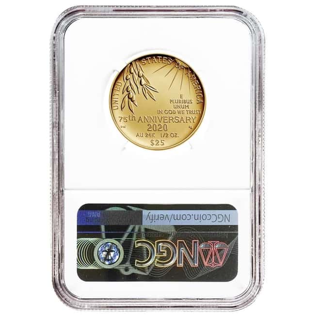 2020-W 1/2 oz End of WWII 75th Anniv $25 Proof Gold Coin NGC PF 70 (V-Day Label)