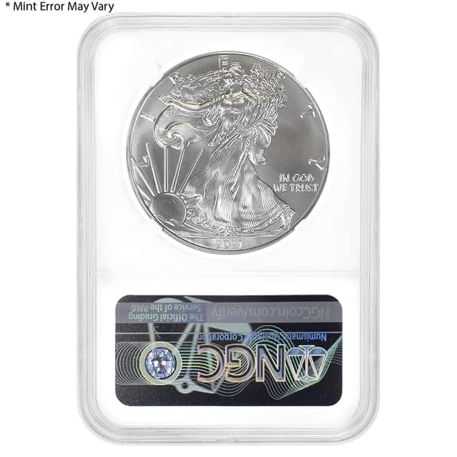 2021 (P) 1 oz Silver American Eagle NGC MS 69 ER Mint Error (Rev Retained Struck Thru) Emergency Production