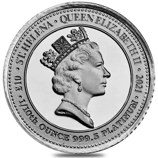 2021 St. Helena 1/10 oz Platinum The Queen's Virtues - Victory Coin .9995 Fine BU