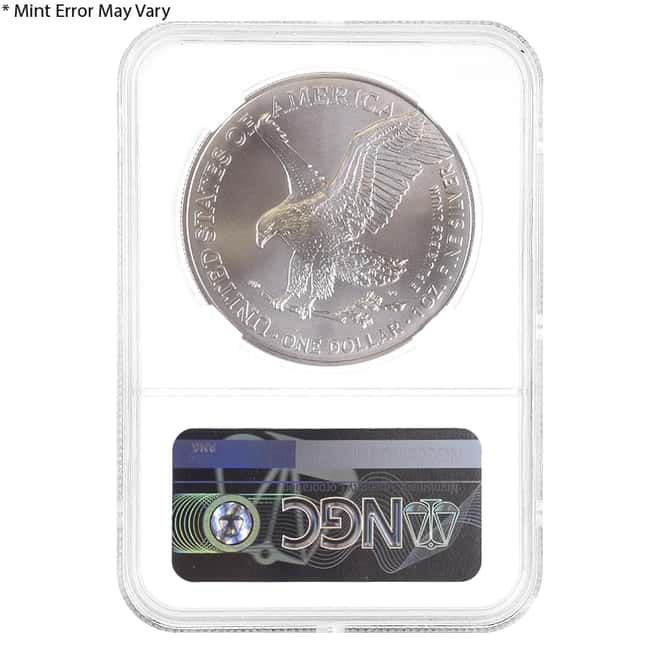 2021 1 oz Silver American Eagle Type 2 NGC MS 69 ER Eagle Label Mint Error (Obv Struck Thru)