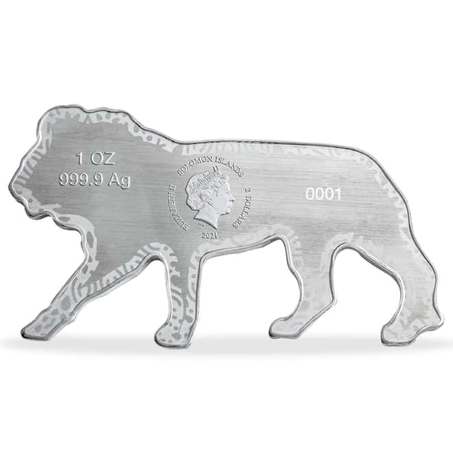 2021 Solomon Islands 1 oz African Lion Shaped Silver Coin - Animals of Africa .9999 Fine (w/Box & COA)