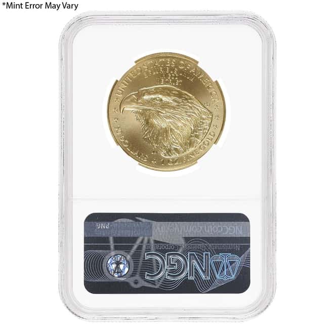 2021 1 oz Gold American Eagle Type 2 NGC MS 70 Mint Error (Obv Struck Thru)