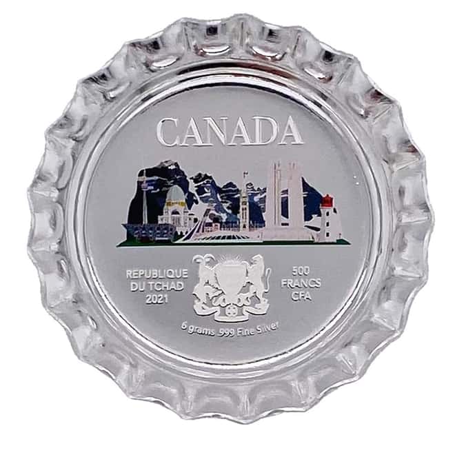 2021 Chad 6 gram World Landmarks - Canada Bottle Cap Proof Silver Coin .999 Fine (In Cap)