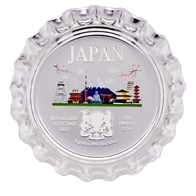 2021 Chad 6 gram World Landmarks - Japan Bottle Cap Proof Silver Coin .999 Fine (w/Box)