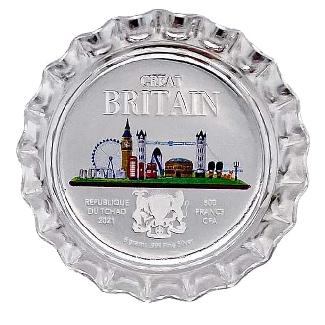 2021 Chad 6 gram World Landmarks - Great Britain Bottle Cap Proof Silver Coin .999 Fine (In Cap)