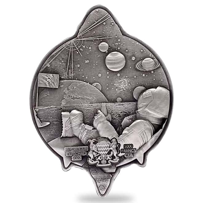 2022 Chad 1 oz Silver Bitcoin Rocket Shaped Antiqued High Relief Coin .999 Fine (w/Box)