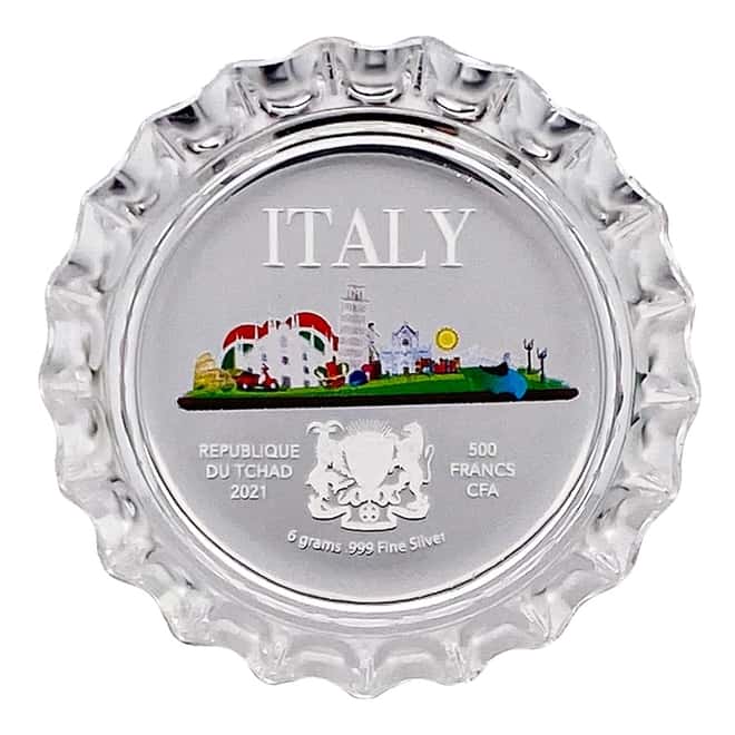 2021 Chad 6 gram World Landmarks - Italy Bottle Cap Proof Silver Coin .999 Fine (In Cap)