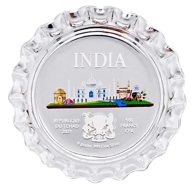 2021 Chad 6 gram World Landmarks - India Bottle Cap Proof Silver Coin .999 Fine (w/Box)