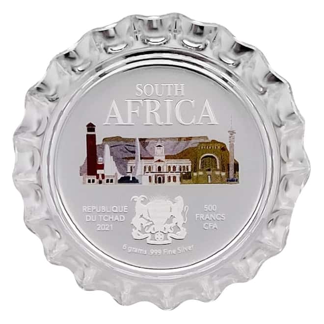 2021 Chad 6 gram World Landmarks - South Africa Bottle Cap Proof Silver Coin .999 Fine (w/Box)