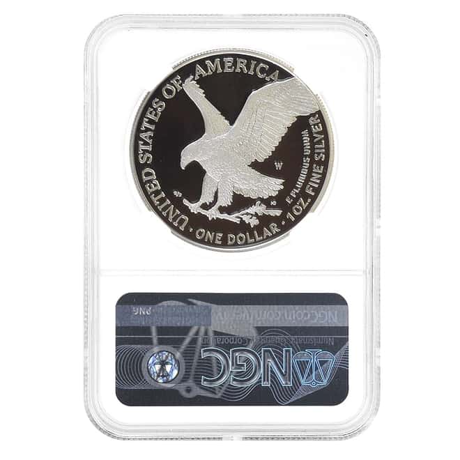 2021-W 1 oz Proof Silver American Eagle Type 2 NGC PF 69 Mint Error (Obv Struck Thru)