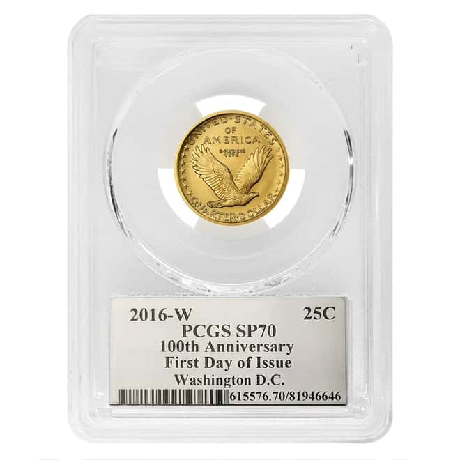 2016 1/4 oz Standing Liberty Quarter Centennial Gold Coin PCGS SP 70 FDOI (John Mercanti Sign Label)