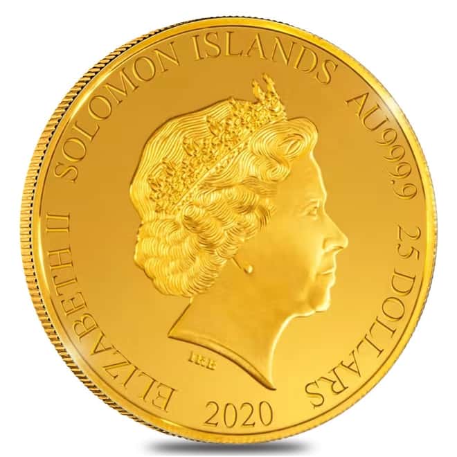 2020 1/4 oz British Museum Corinthian Helmet Proof Gold Coin Solomon Islands .9999 Fine (In Assay)