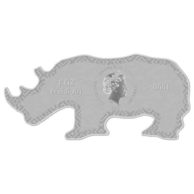 2022 Solomon Islands 1 oz African Black Rhino Shaped Silver Coin - Animals of Africa .9999 Fine (w/Box & COA)