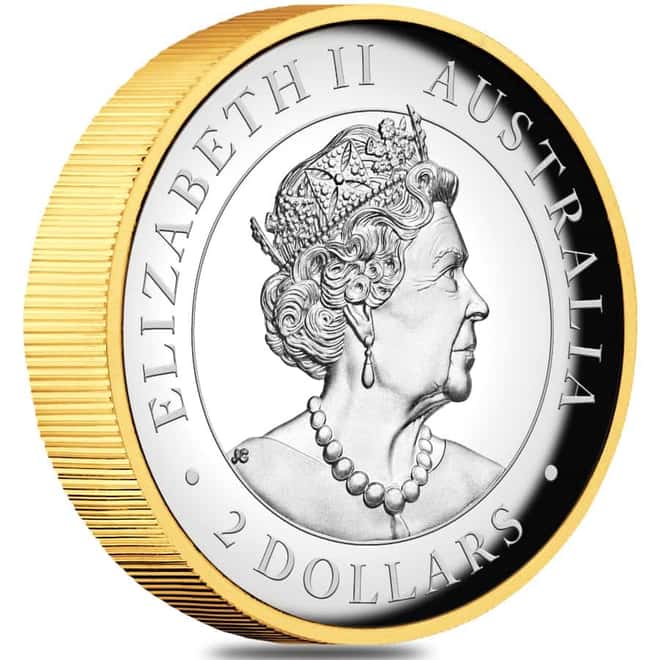 2021 2 oz Proof Silver Australian Kookaburra High Relief Gilded Coin Perth Mint .9999 Fine (w/Box & COA)