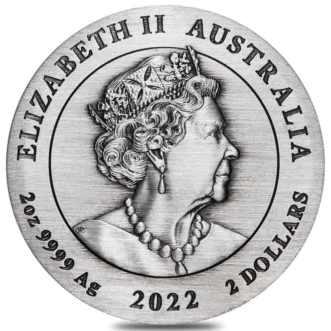2022 2 oz Antiqued Silver Lunar Year of The Tiger Australian Perth Mint (w/Box & COA)