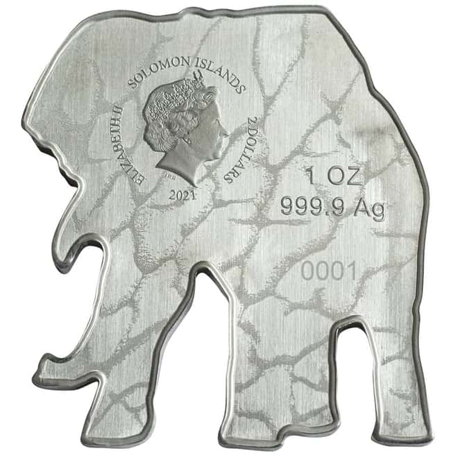2021 Solomon Islands 1 oz African Elephant Shaped Silver Coin - Animals of Africa .9999 Fine (w/Box & COA)