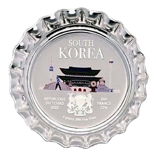2022 Chad 6 gram World Landmarks - South Korea Bottle Cap Proof Silver Coin .999 Fine (w/Box)