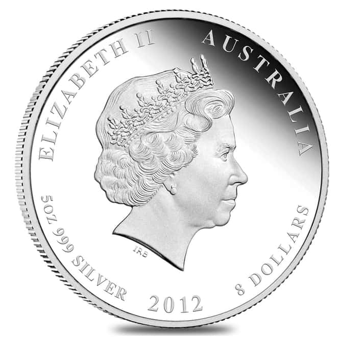 2012 5 oz Proof Silver Lunar Year of The Dragon Australian Perth Mint (w/Box & COA)