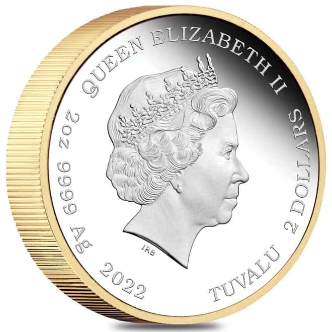2022 2 oz Tuvalu James Bond - 60 Years of Bond Proof Gilded Silver Coin .9999 Fine (w/Box & COA)