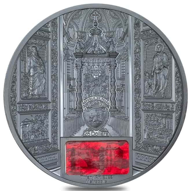 2022 Palau 5 oz Proof Silver Tiffany Art Metropolis - San Pietro Vatican Coin .999 Fine (w/Box & COA)