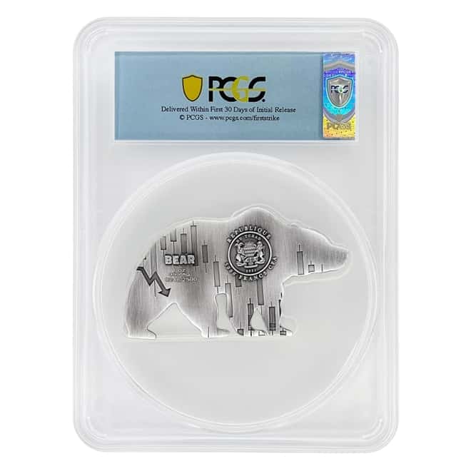 2021 Chad 1 oz Silver Bear Shaped Coin PCGS MS 69 FS Antiqued High Relief