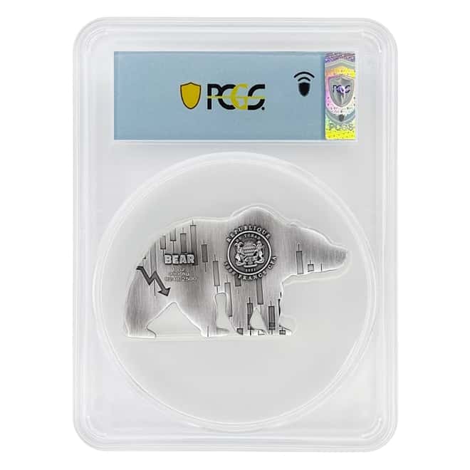 2021 Chad 1 oz Silver Bear Shaped Coin PCGS MS 70 FDOI Antiqued High Relief