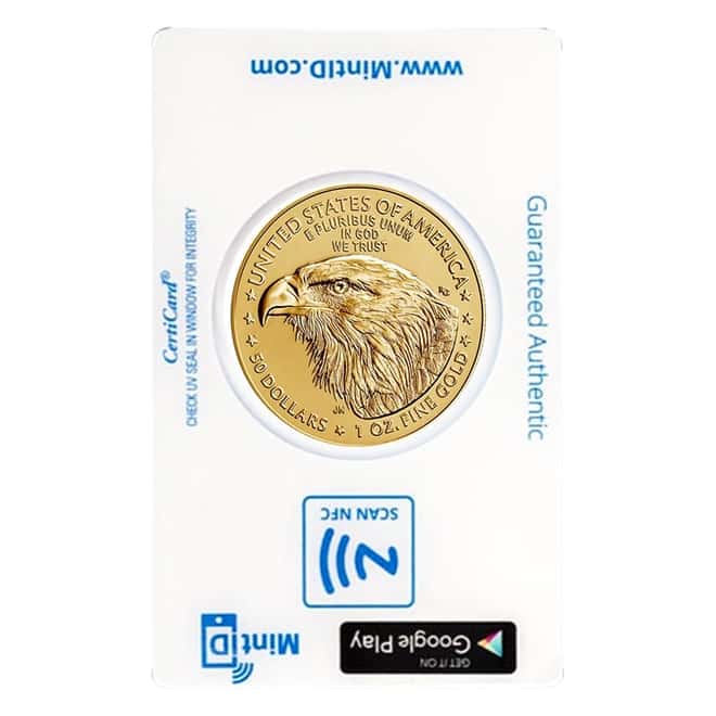 2021 1 oz Gold American Eagle $50 Coin BU Type 2 (In MintID NFC Scan Authentication Card)