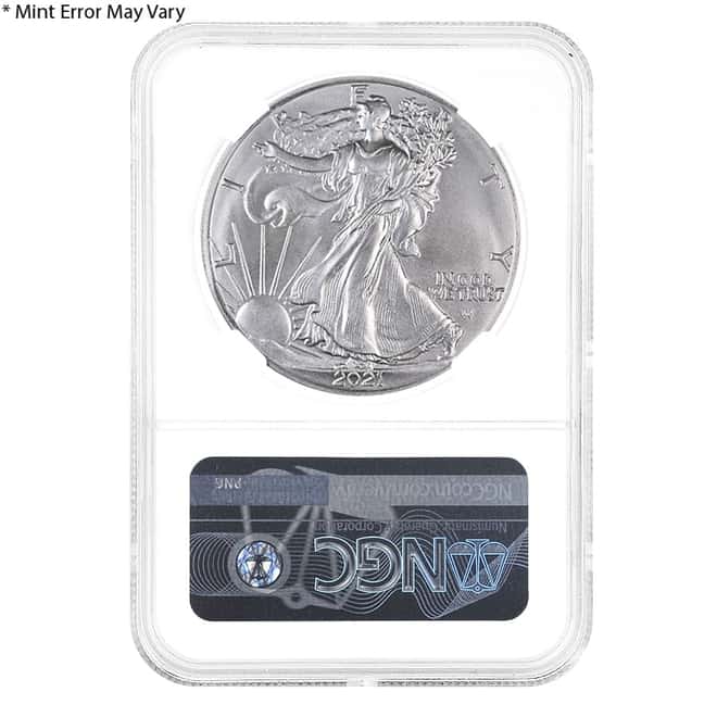 2021 1 oz Silver American Eagle Type 2 NGC MS 69 ER Eagle Label Mint Error (Obv Struck Thru)