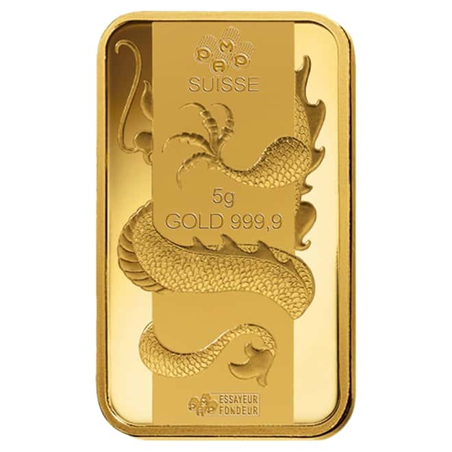 5 gram PAMP Suisse Year of the Dragon Gold Bar (In Assay)