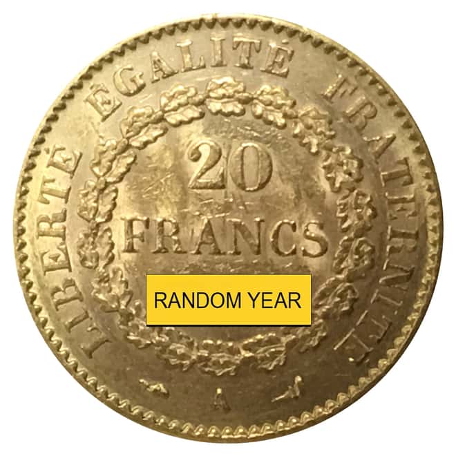 20 Francs Gold Coin AGW .1867 oz Abrasions (Random Year, Random Design)