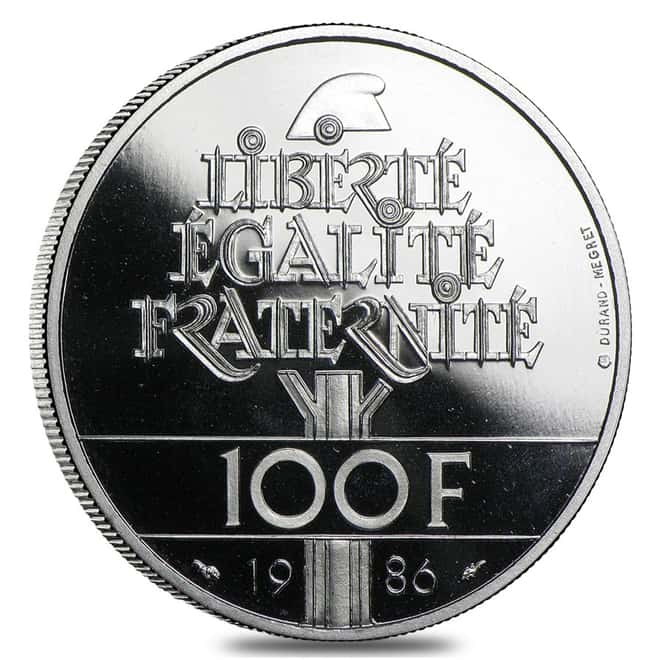 1986 Platinum 100 Francs APW .643 Statue of Liberty Proof Coin (W/Box&COA)