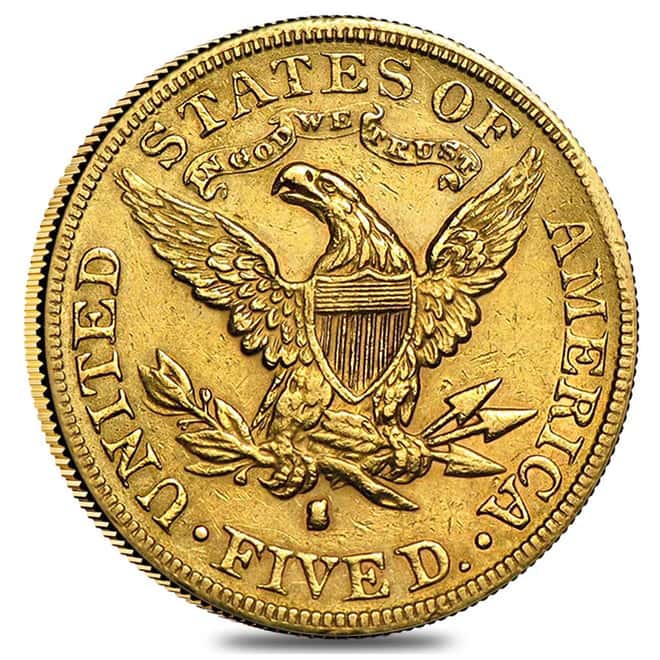$5 Gold Half Eagle Liberty Head - Very Fine VF (Random Year)