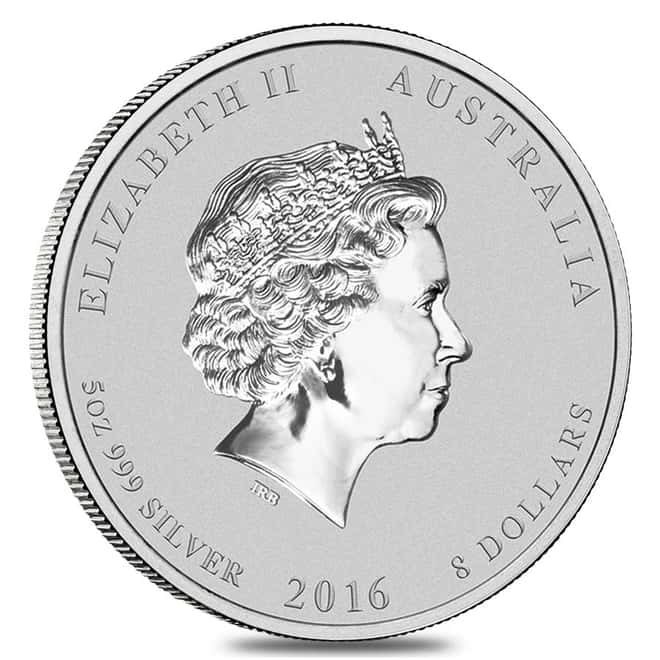 2016 5 oz Silver Lunar Year of The Monkey BU Australian Perth Mint In Capsule